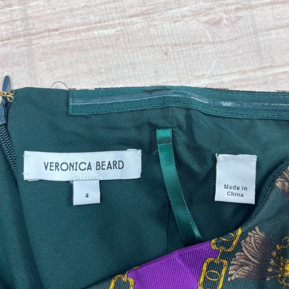 Veronica Beard Silk Blend Strapless Maxi Dress Chain Scarf Print Purple Green 4 - Picture 7 of 10